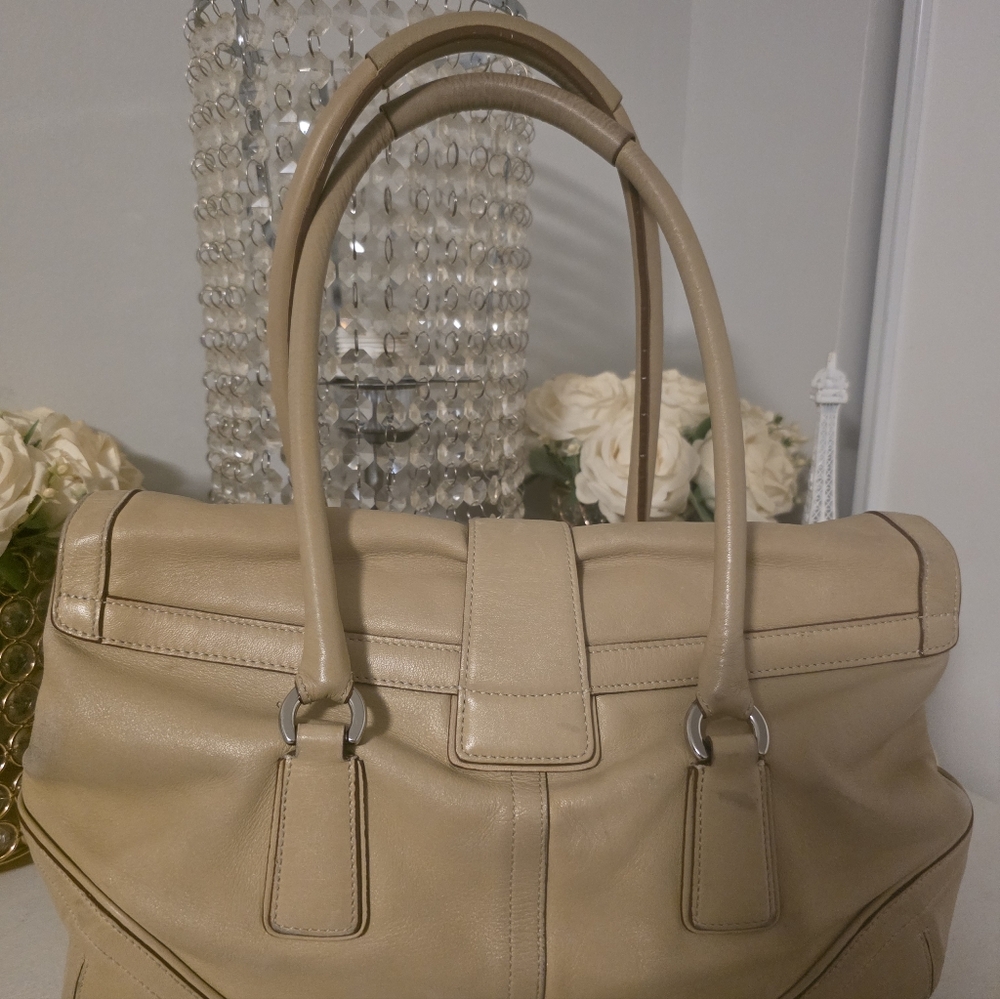 Coach Beige Leather Satchel with Pouch - Picture 12 of 13